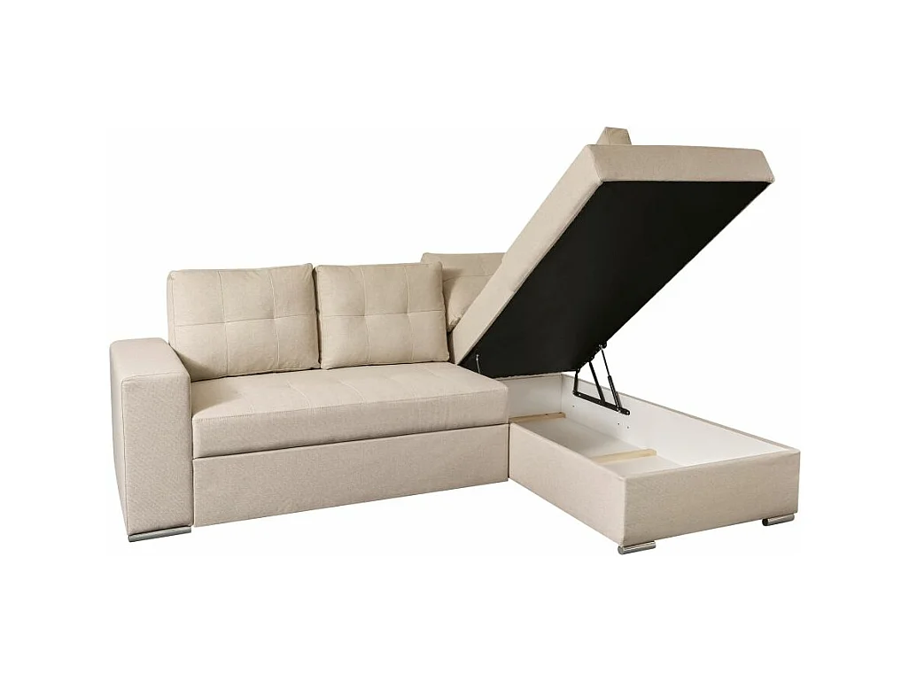 Canapé d'angle droit 3 places convertible Aden avec coffre en tissu - Beige - L246 x P174 x H96cm - Loungitude