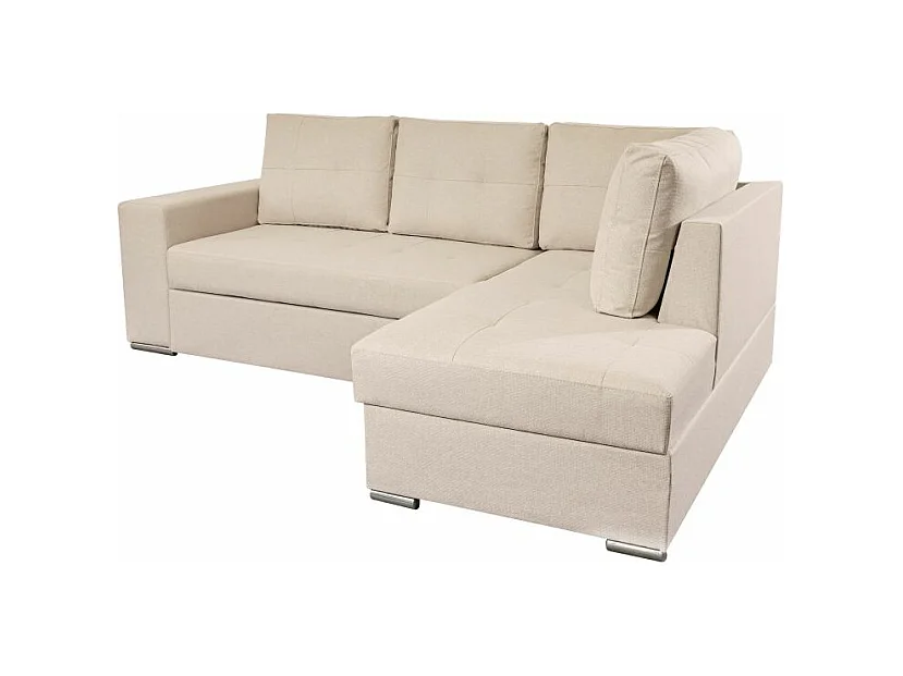 Canapé d'angle droit 3 places convertible Aden avec coffre en tissu - Beige - L246 x P174 x H96cm - Loungitude