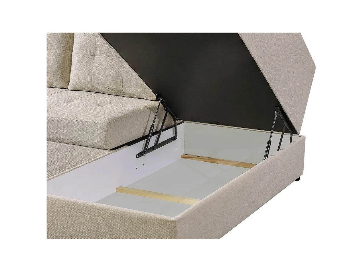 Canapé d'angle droit 3 places convertible Aden avec coffre en tissu - Beige - L246 x P174 x H96cm - Loungitude