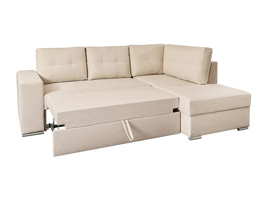 Canapé d'angle droit 3 places convertible Aden avec coffre en tissu - Beige - L246 x P174 x H96cm - Loungitude