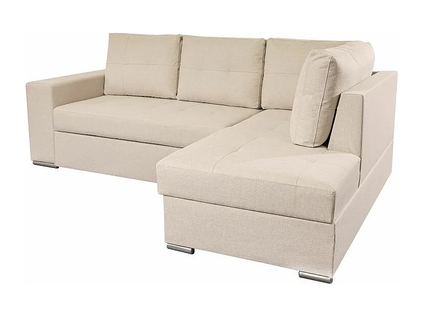 Canapé d'angle droit 3 places convertible Aden avec coffre en tissu - Beige - L246 x P174 x H96cm - Loungitude