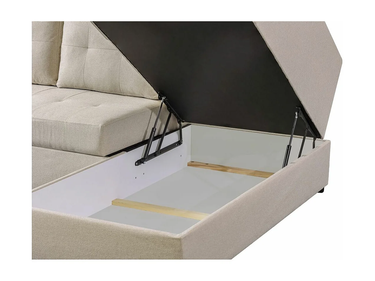 Canapé d'angle droit 3 places convertible Aden avec coffre en tissu - Beige - L246 x P174 x H96cm - Loungitude