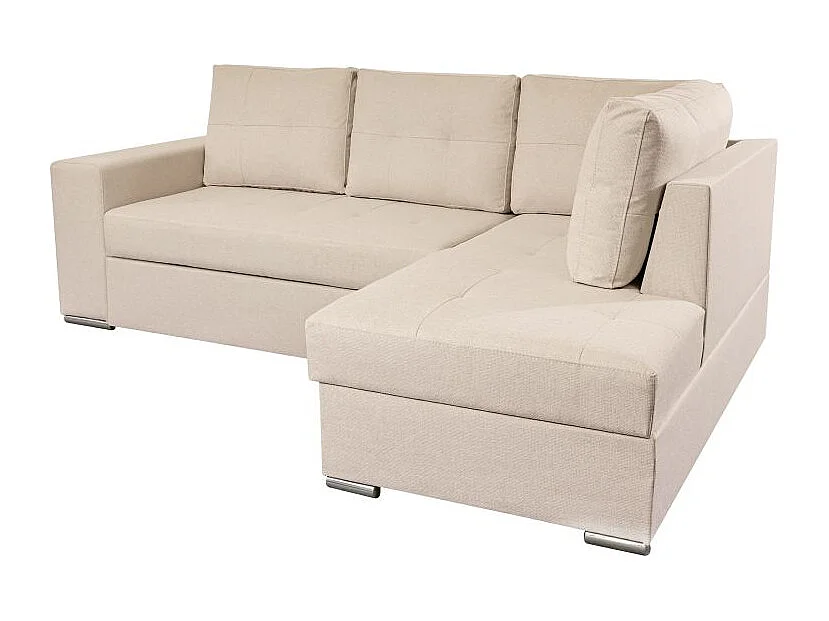 Canapé d'angle droit 3 places convertible Aden avec coffre en tissu - Beige - L246 x P174 x H96cm - Loungitude