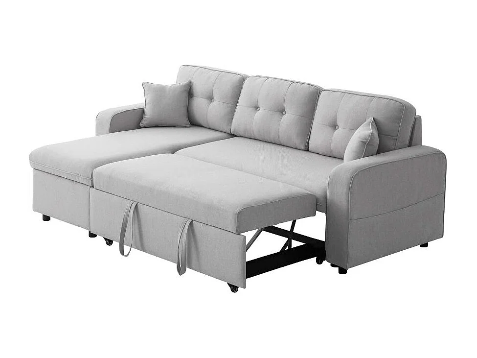 Canapé d'angle 3 places convertible réversible Marius en tissu - Gris clair - L220 x P146 x H84cm - Loungitude