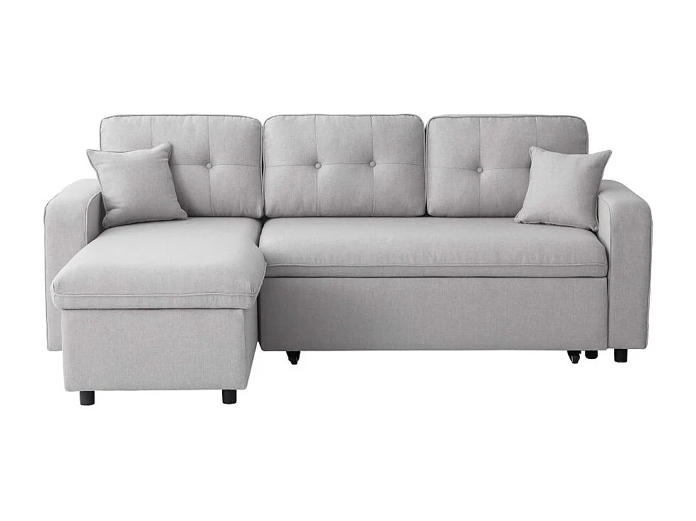 Canapé d'angle 3 places convertible réversible Marius en tissu - Gris clair - L220 x P146 x H84cm - Loungitude