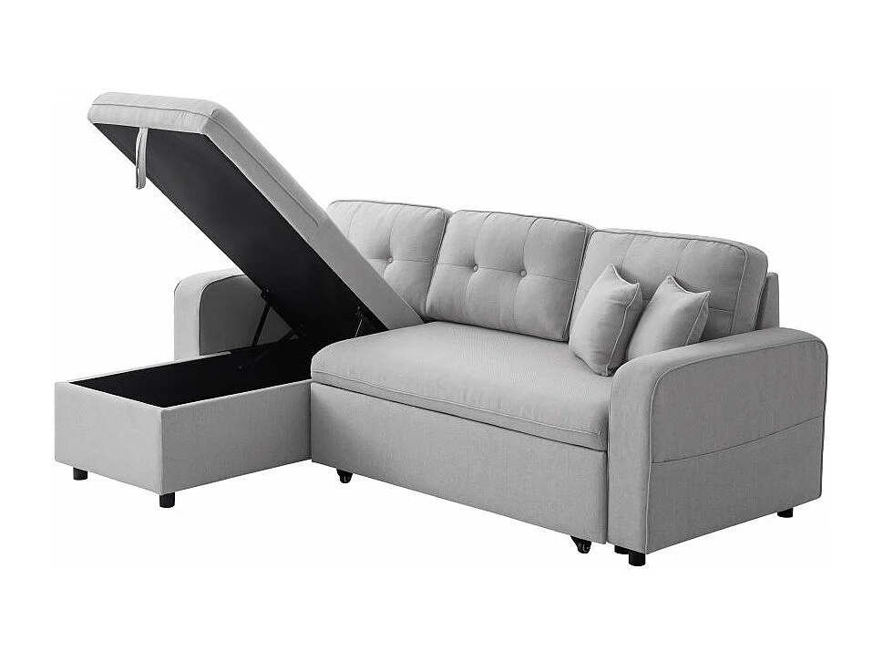 Canapé d'angle 3 places convertible réversible Marius en tissu - Gris clair - L220 x P146 x H84cm - Loungitude