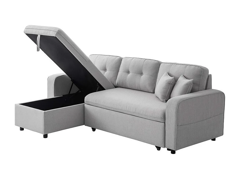 Canapé d'angle 3 places convertible réversible Marius en tissu - Gris clair - L220 x P146 x H84cm - Loungitude