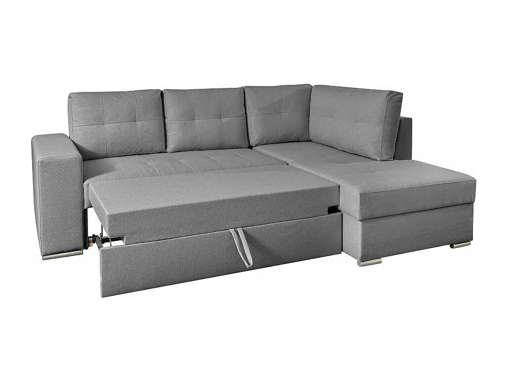 Canapé d'angle droit 3 places convertible Aden avec coffre en tissu - Gris - L246 x P174 x H96cm - Loungitude
