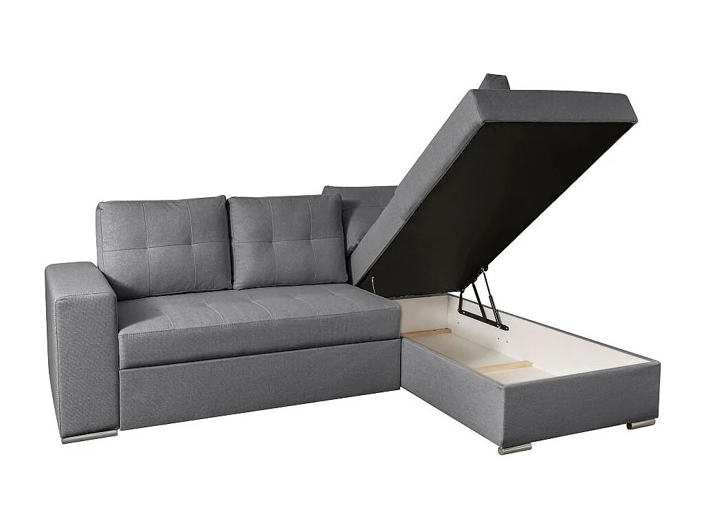 Canapé d'angle droit 3 places convertible Aden avec coffre en tissu - Gris - L246 x P174 x H96cm - Loungitude