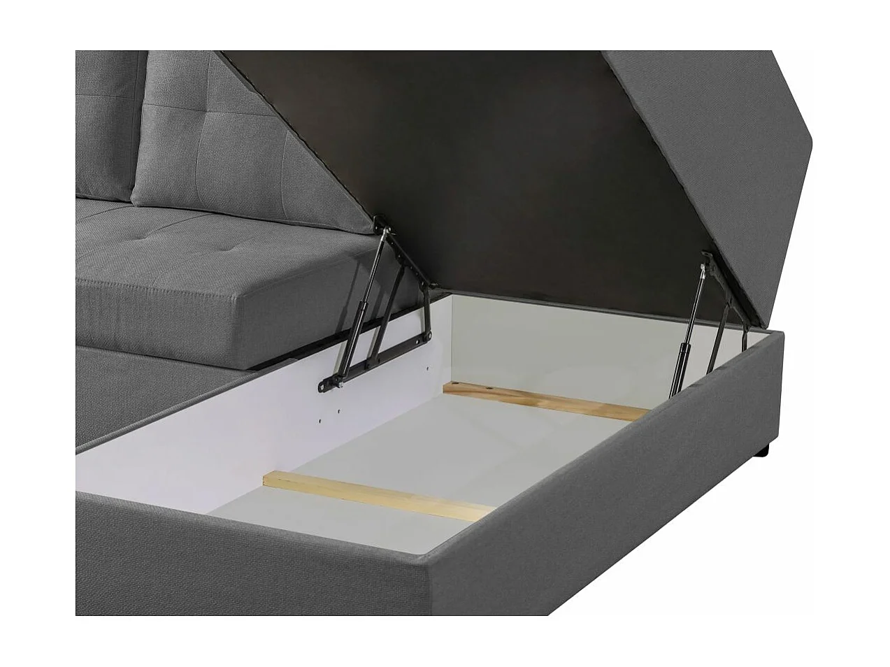 Canapé d'angle droit 3 places convertible Aden avec coffre en tissu - Gris - L246 x P174 x H96cm - Loungitude