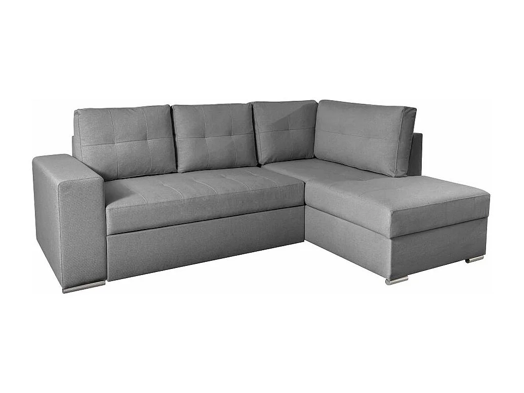 Canapé d'angle droit 3 places convertible Aden avec coffre en tissu - Gris - L246 x P174 x H96cm - Loungitude