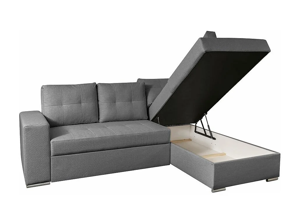 Canapé d'angle droit 3 places convertible Aden avec coffre en tissu - Gris - L246 x P174 x H96cm - Loungitude