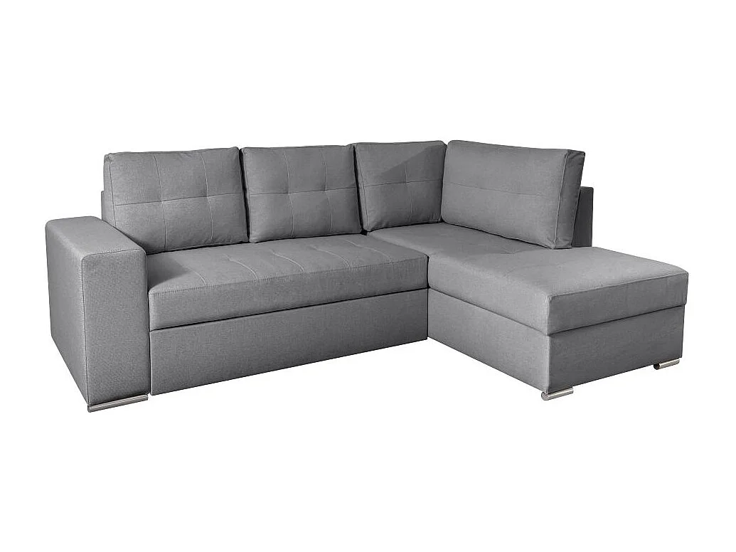 Canapé d'angle droit 3 places convertible Aden avec coffre en tissu - Gris - L246 x P174 x H96cm - Loungitude