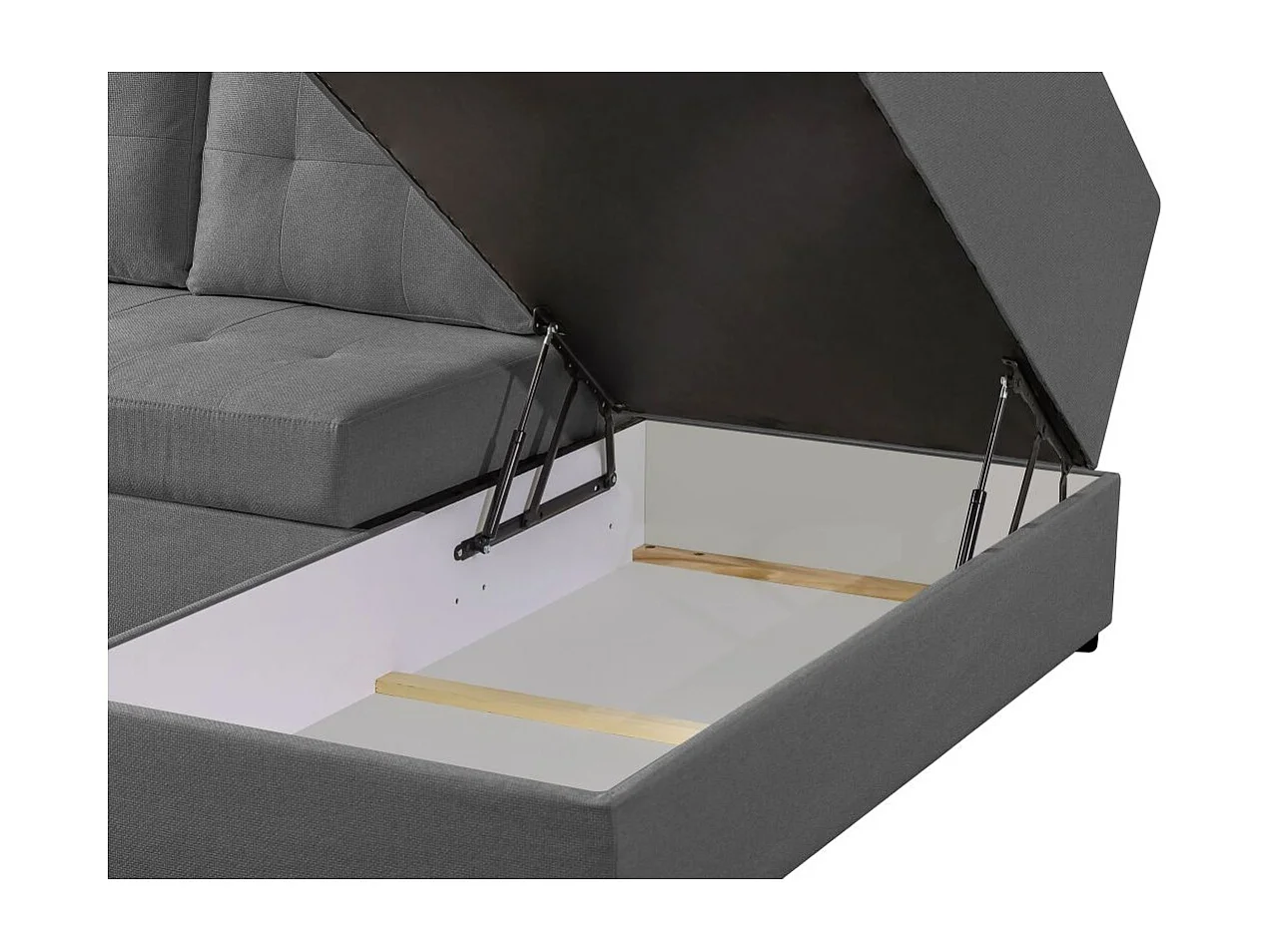 Canapé d'angle droit 3 places convertible Aden avec coffre en tissu - Gris - L246 x P174 x H96cm - Loungitude
