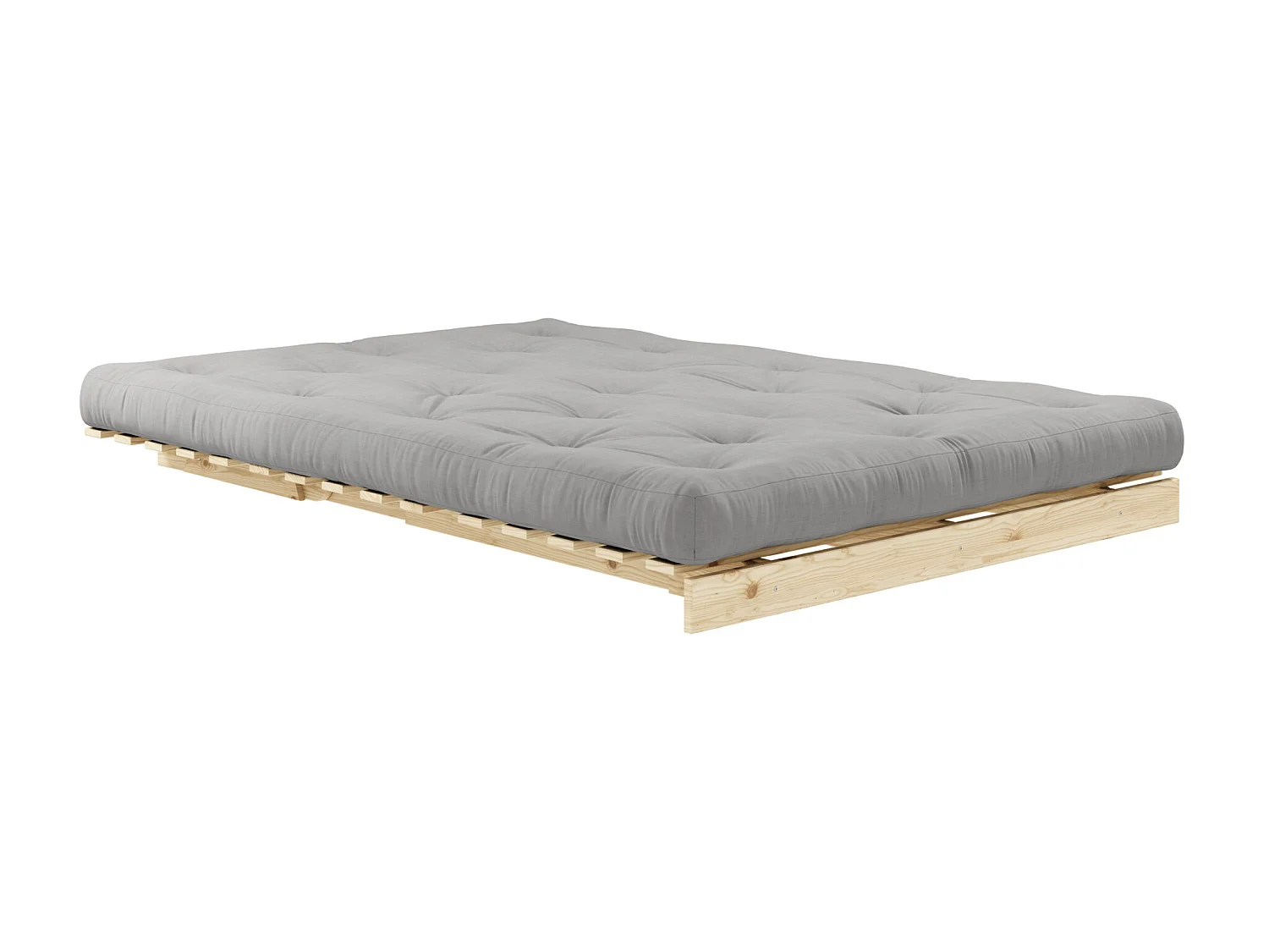 Canapé convertible ROOTS en pin massif naturel avec matelas futon gris 140x200