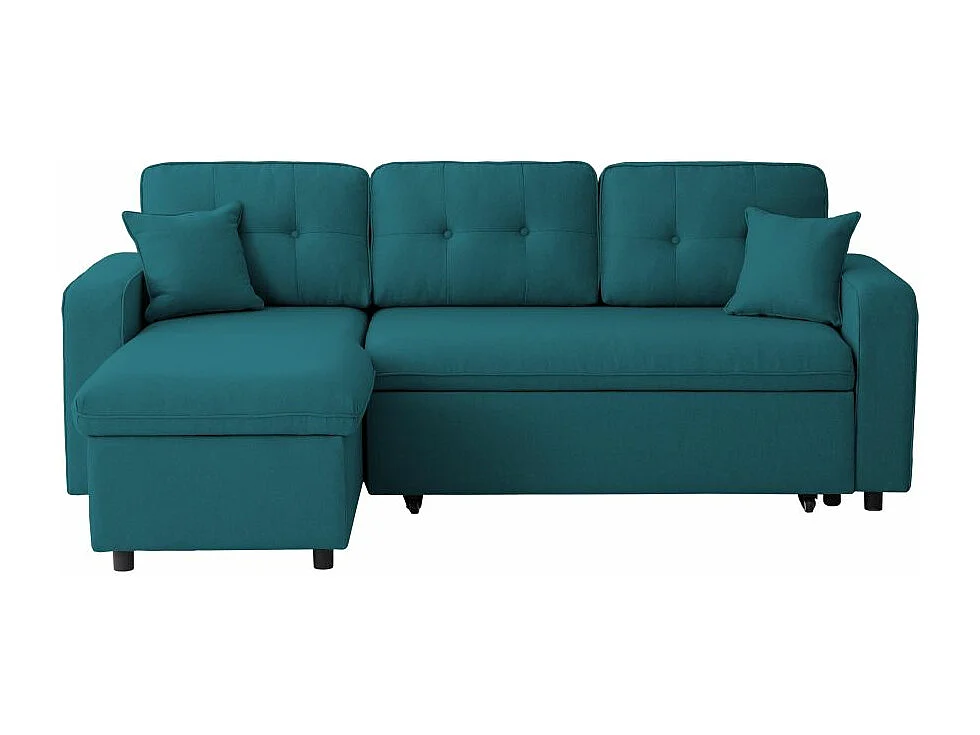 Canapé d'angle 3 places convertible réversible Marius en tissu - Bleu pétrole - L220 x P146 x H84cm - Loungitude
