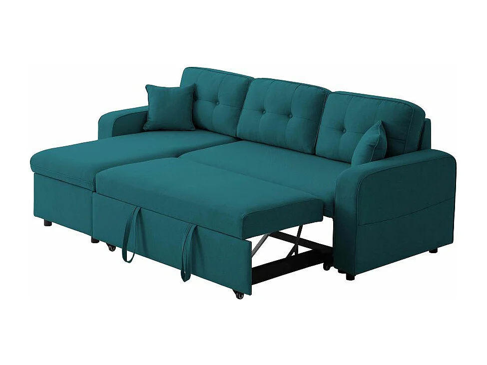Canapé d'angle 3 places convertible réversible Marius en tissu - Bleu pétrole - L220 x P146 x H84cm - Loungitude