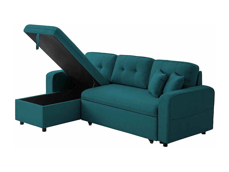 Canapé d'angle 3 places convertible réversible Marius en tissu - Bleu pétrole - L220 x P146 x H84cm - Loungitude