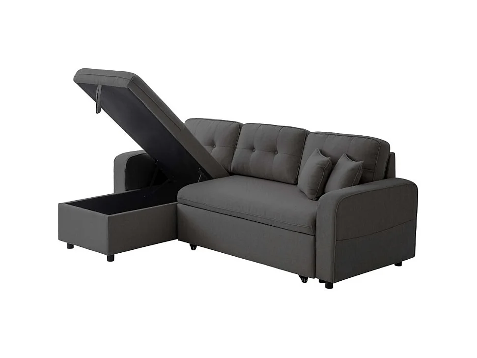 Canapé d'angle 3 places convertible réversible Marius en tissu - Gris anthracite - L220 x P146 x H84cm - Loungitude