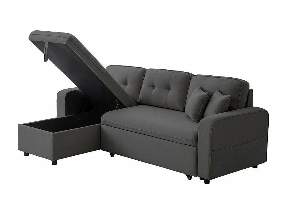 Canapé d'angle 3 places convertible réversible Marius en tissu - Gris anthracite - L220 x P146 x H84cm - Loungitude