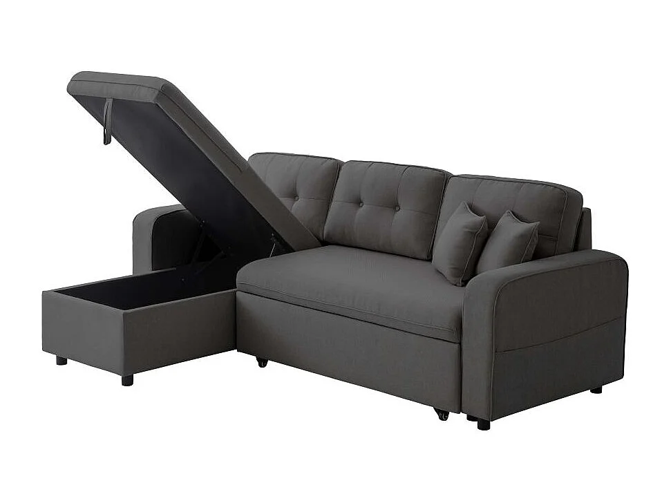 Canapé d'angle 3 places convertible réversible Marius en tissu - Gris anthracite - L220 x P146 x H84cm - Loungitude