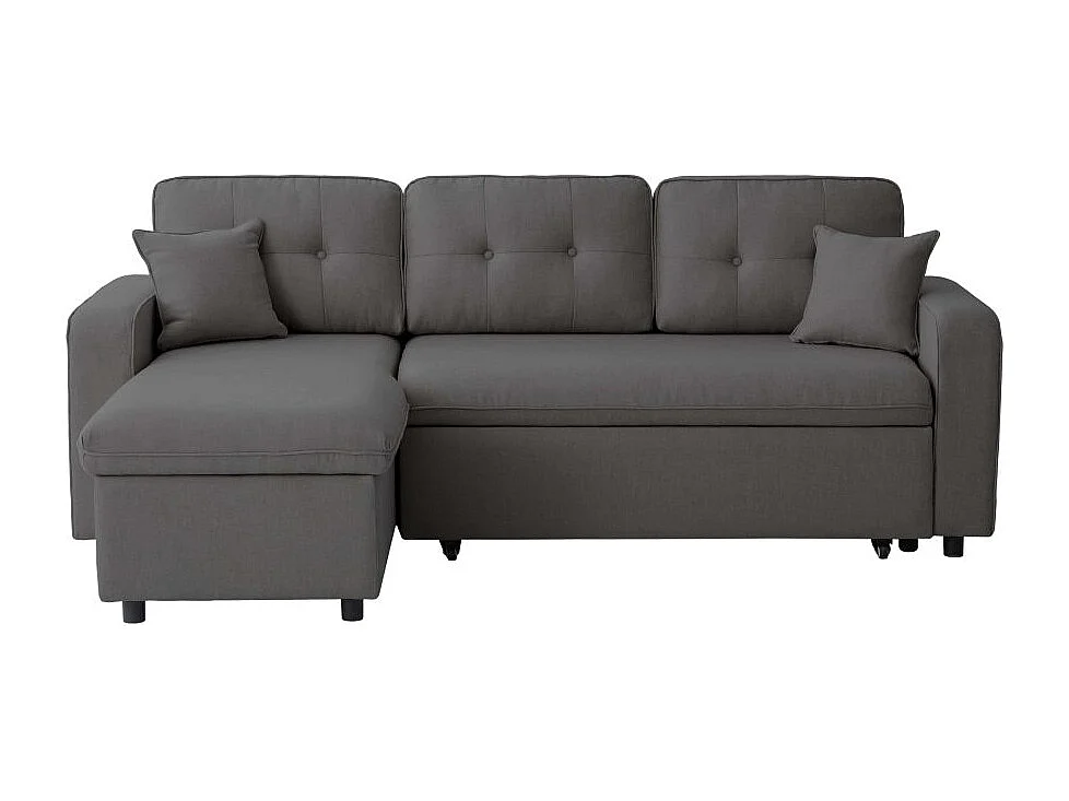 Canapé d'angle 3 places convertible réversible Marius en tissu - Gris anthracite - L220 x P146 x H84cm - Loungitude