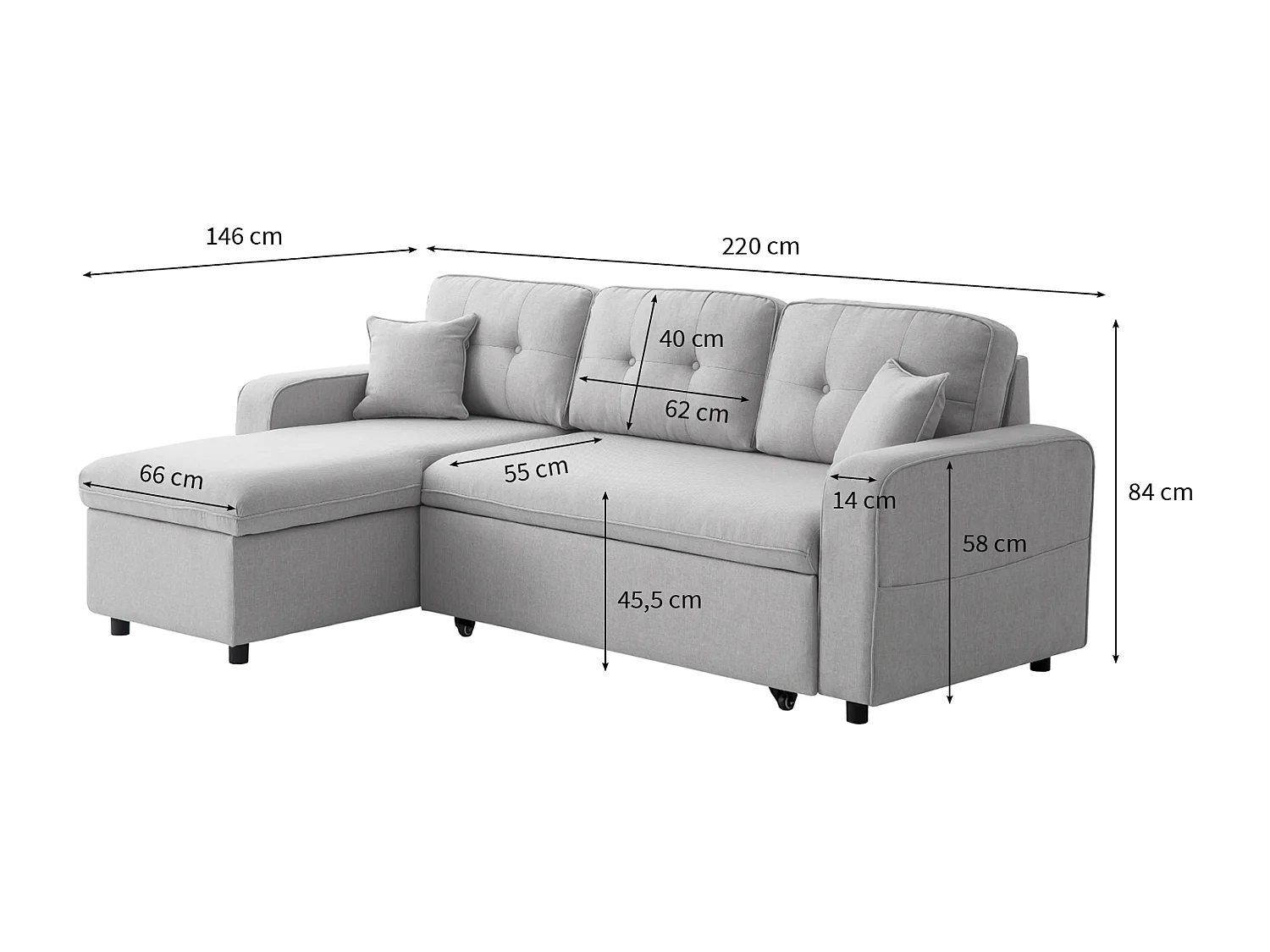 Canapé d'angle 3 places convertible réversible Marius en tissu - Gris anthracite - L220 x P146 x H84cm - Loungitude