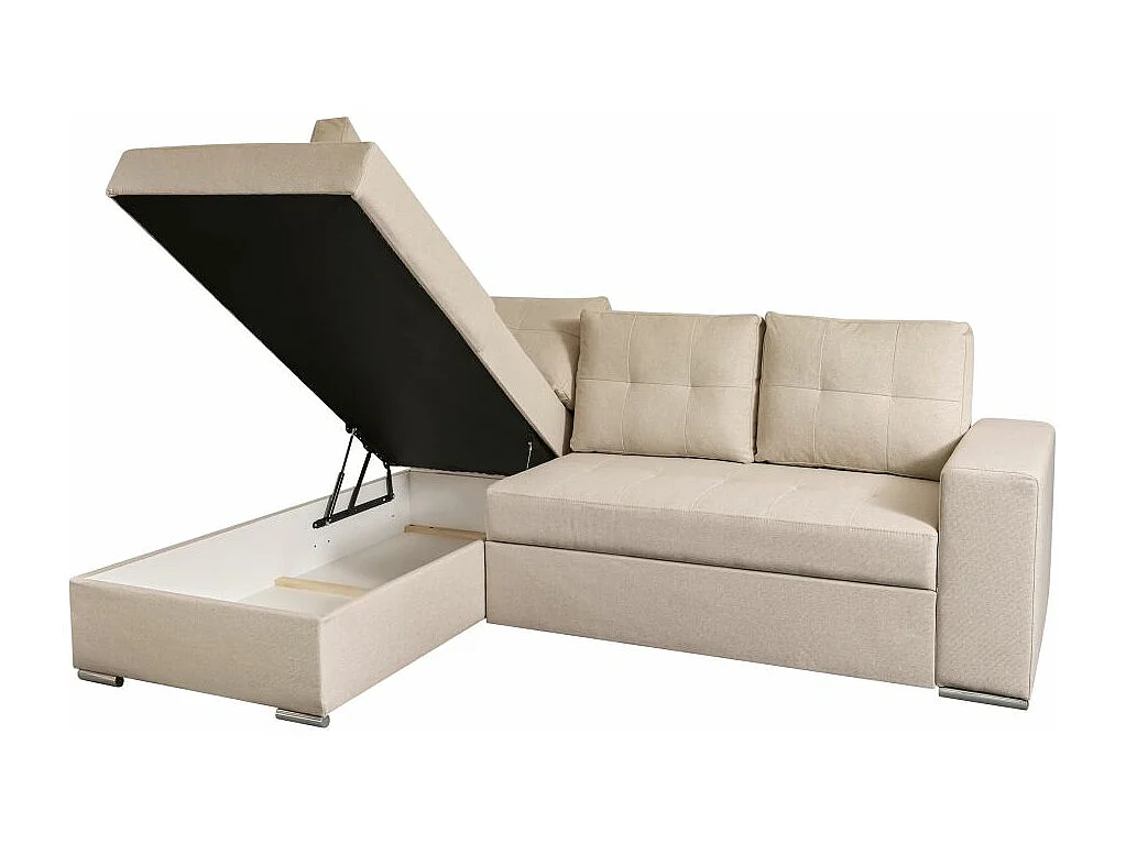 Canapé d'angle gauche 3 places convertible Aden avec coffre en tissu - Beige - L246 x P174 x H96cm - Loungitude