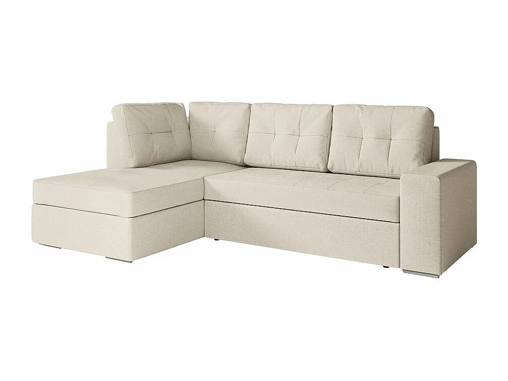 Canapé d'angle gauche 3 places convertible Aden avec coffre en tissu - Beige - L246 x P174 x H96cm - Loungitude