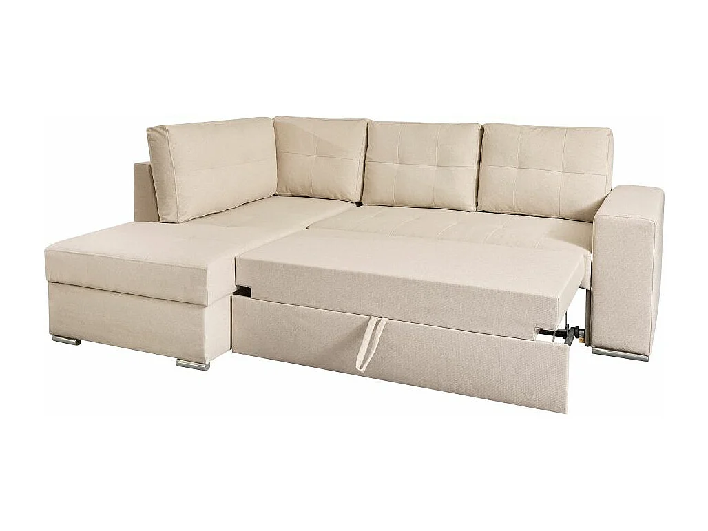 Canapé d'angle gauche 3 places convertible Aden avec coffre en tissu - Beige - L246 x P174 x H96cm - Loungitude