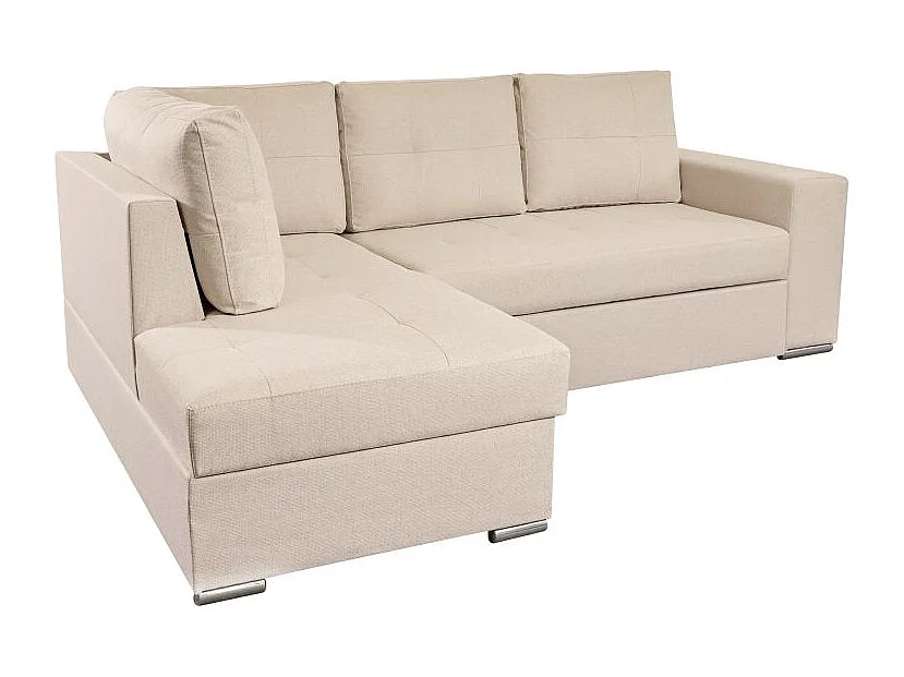 Canapé d'angle gauche 3 places convertible Aden avec coffre en tissu - Beige - L246 x P174 x H96cm - Loungitude