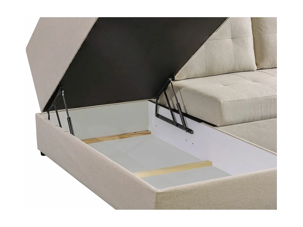 Canapé d'angle gauche 3 places convertible Aden avec coffre en tissu - Beige - L246 x P174 x H96cm - Loungitude