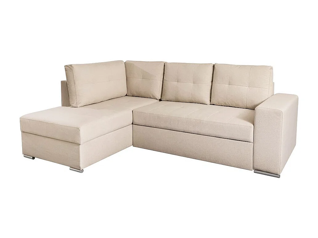 Canapé d'angle gauche 3 places convertible Aden avec coffre en tissu - Beige - L246 x P174 x H96cm - Loungitude