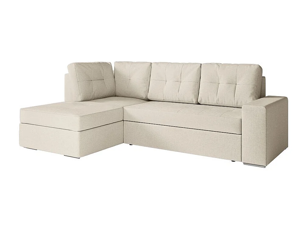 Canapé d'angle gauche 3 places convertible Aden avec coffre en tissu - Beige - L246 x P174 x H96cm - Loungitude