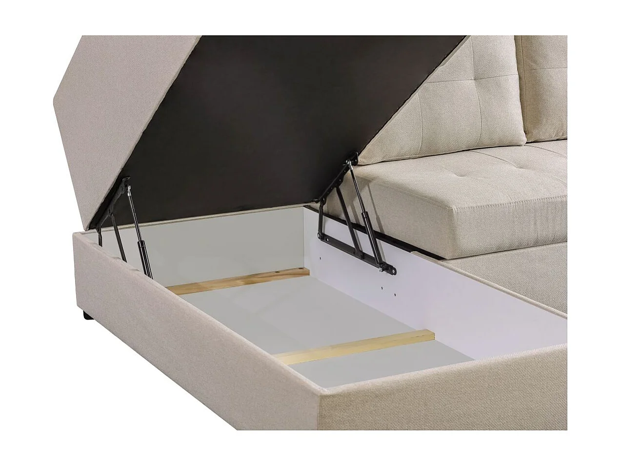 Canapé d'angle gauche 3 places convertible Aden avec coffre en tissu - Beige - L246 x P174 x H96cm - Loungitude