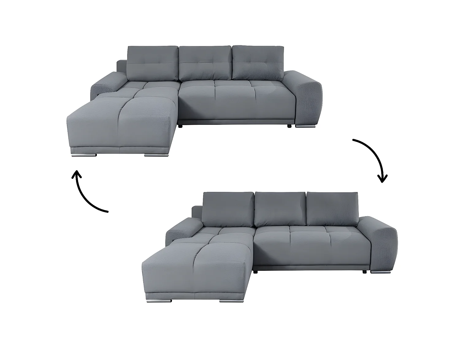 Canapé d'angle gauche 4 places convertible Cassandra avec coffre en tissu - Gris - L270 x P181 x H89cm - Loungitude