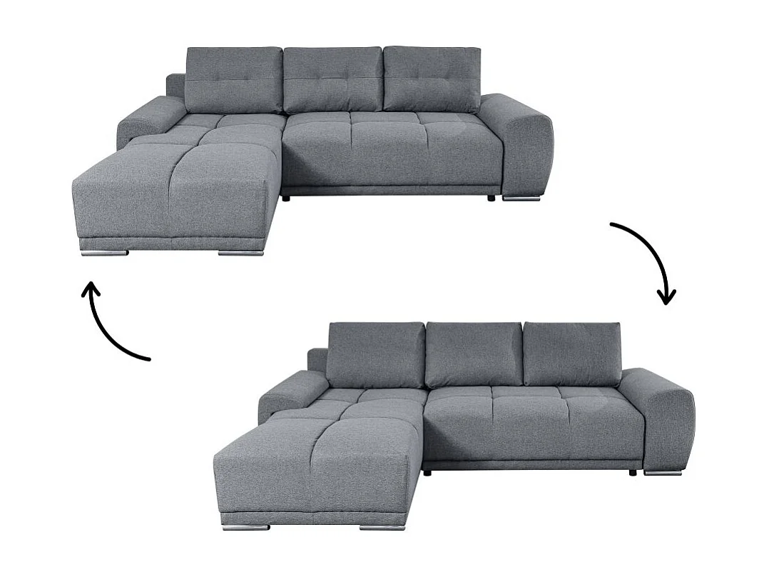 Canapé d'angle gauche 4 places convertible Cassandra avec coffre en tissu - Gris - L270 x P181 x H89cm - Loungitude