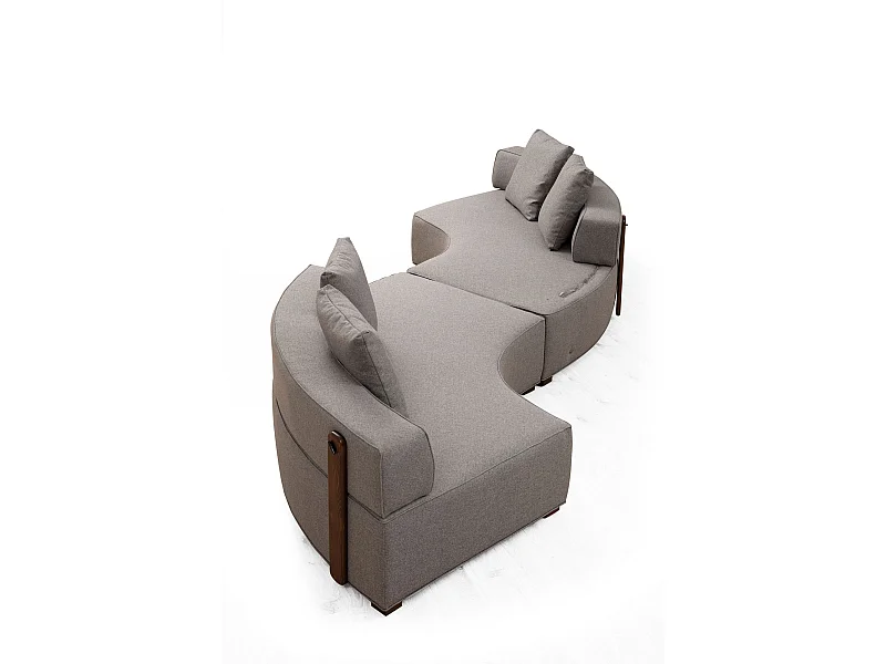 Canapé modulable 2 places Tesce Bois foncé et Tissu Gris