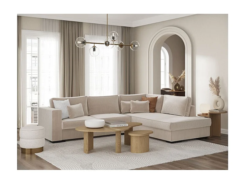 Canapé d'angle droit Belami XXL 6 places en velours côtelé - Beige - L303 x P228 x H86cm - Loungitude