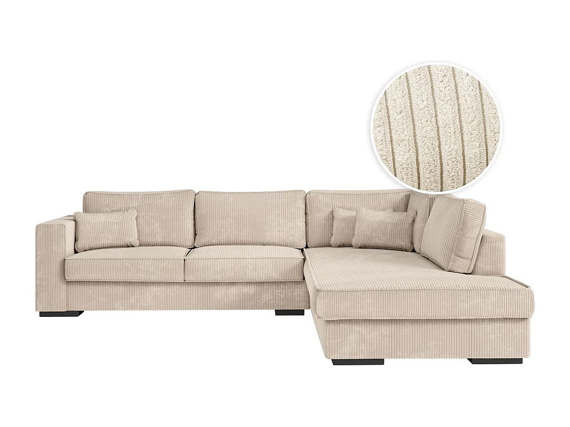 Canapé d'angle droit Belami XXL 6 places en velours côtelé - Beige - L303 x P228 x H86cm - Loungitude