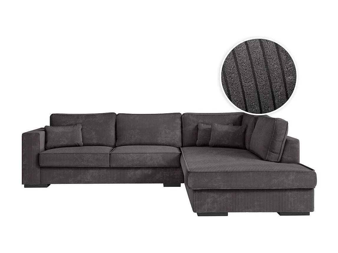 Canapé d'angle droit Belami XXL 6 places en velours côtelé - Gris anthracite - L303 x P228 x H86cm - Loungitude