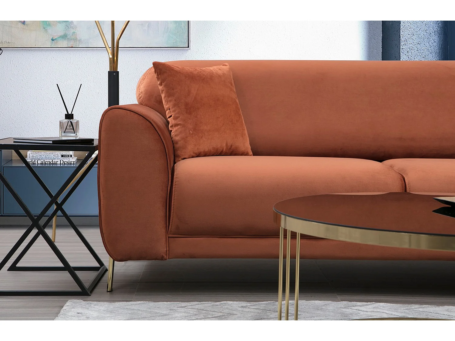 Canapé d'angle à droite Laysan Velours Cannelle