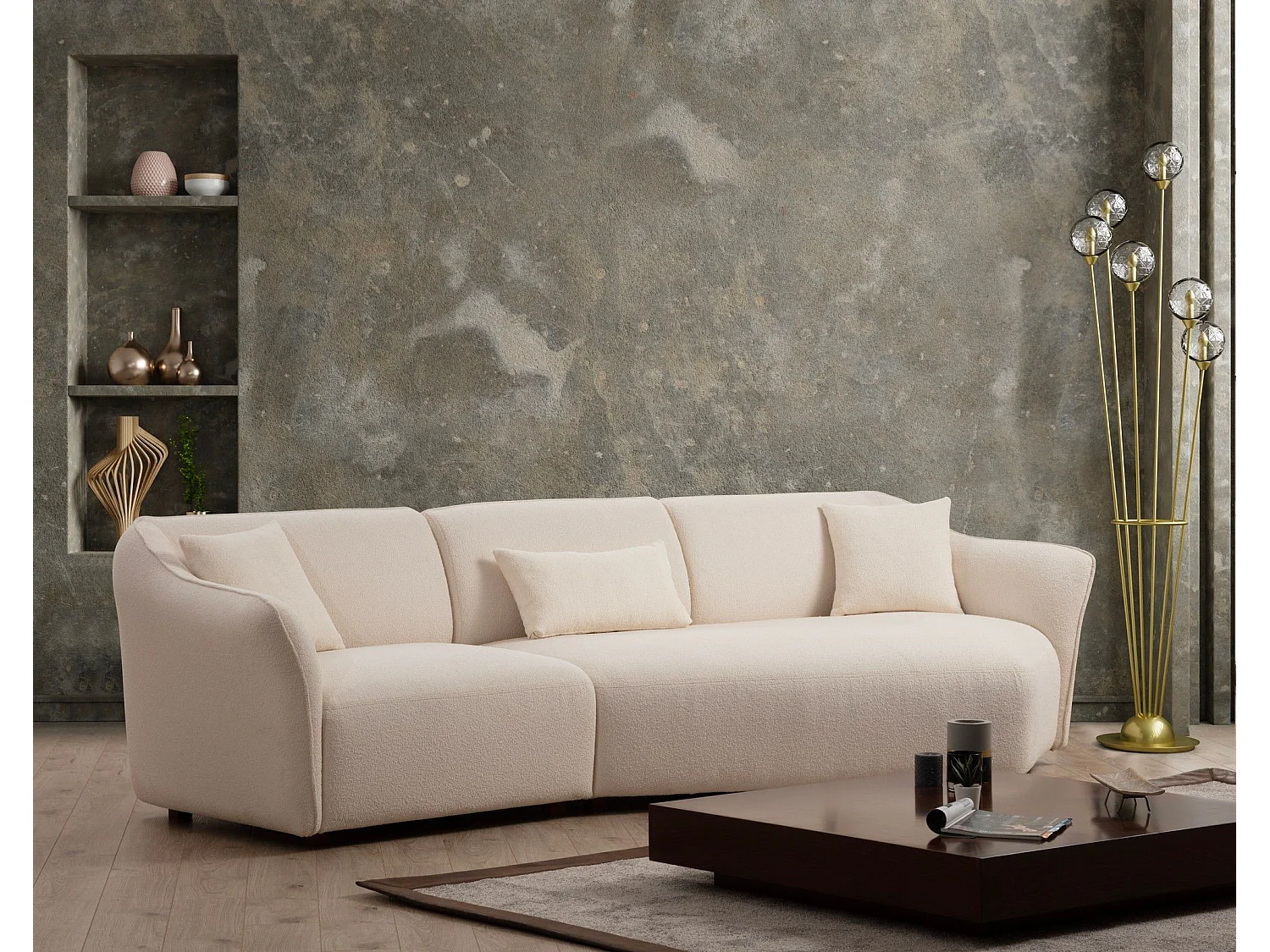 Sofá Altadena 431, De color marrón claro, 288x108x79cm, Tapiz, Patas: Madera