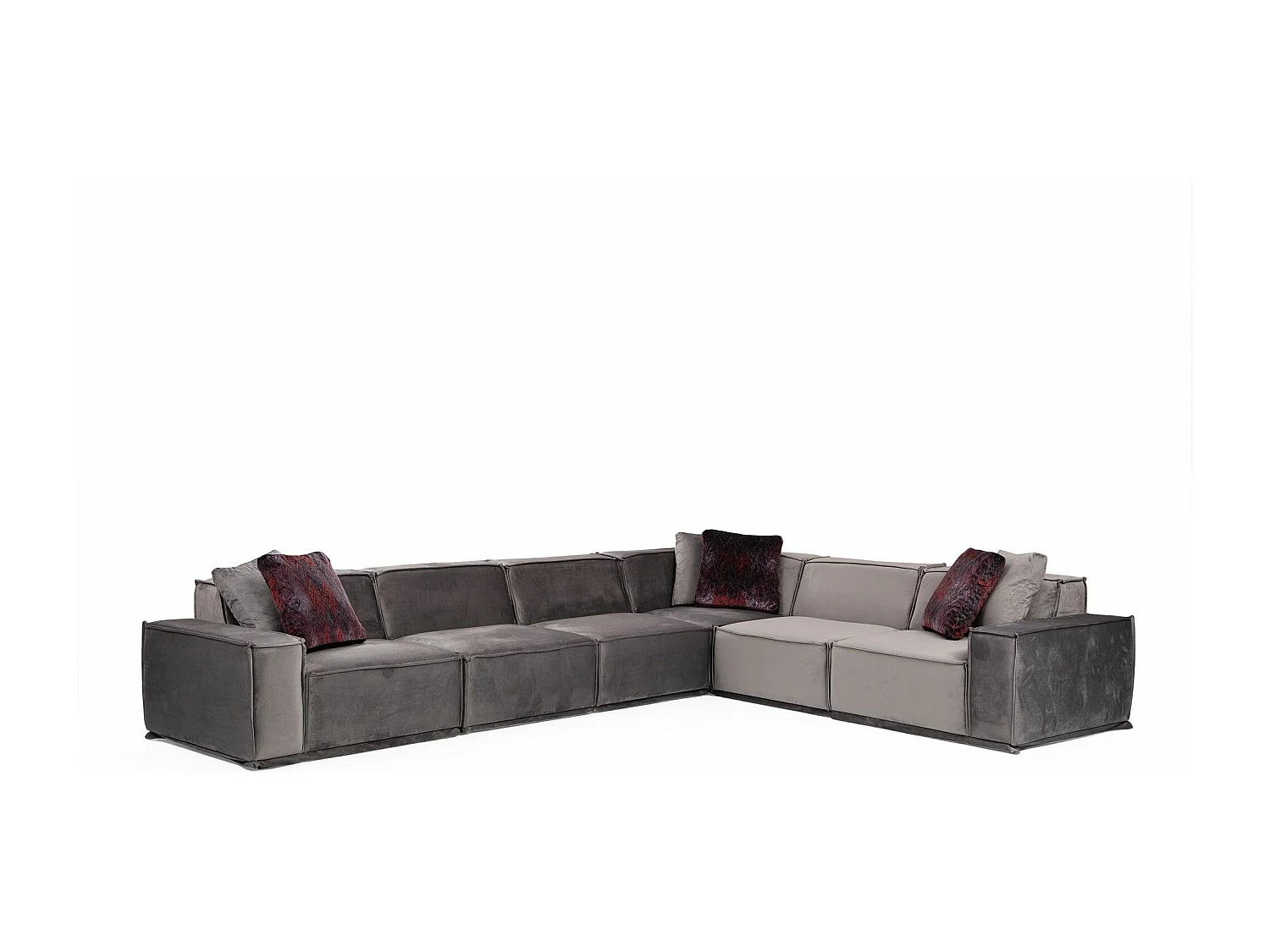 Canapé d'angle à droite 5 places modulable avec 4 coussins Buhaj Velours Gris