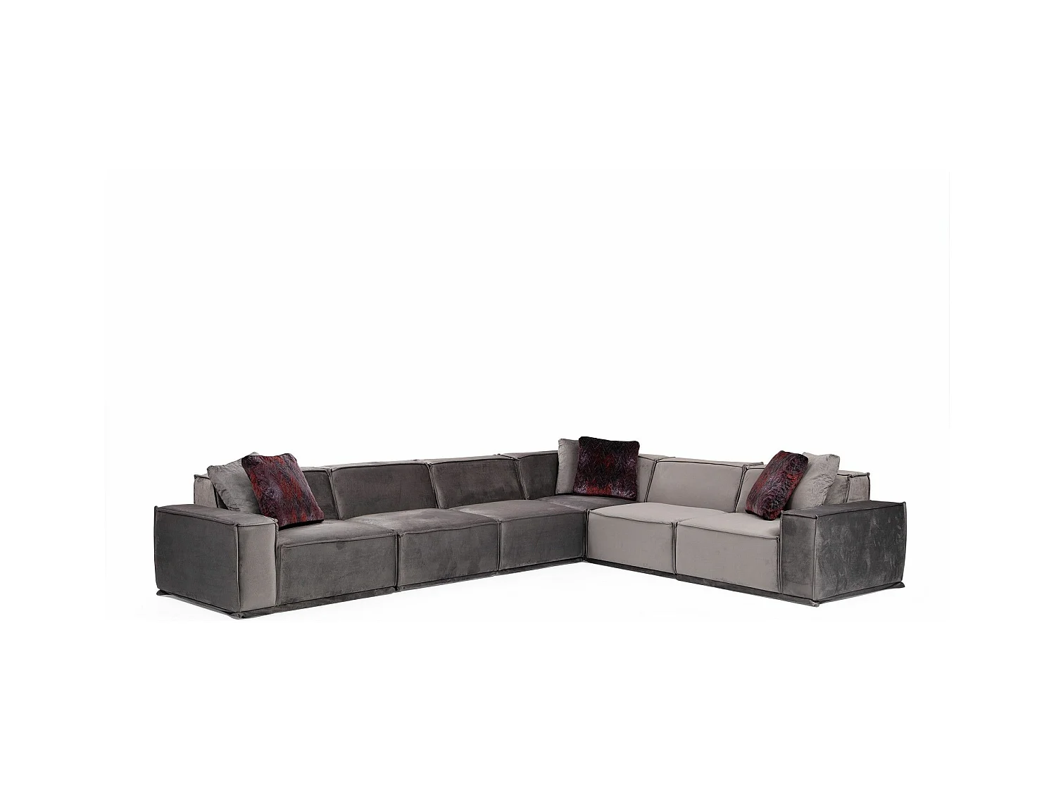 Canapé d'angle à droite 5 places modulable avec 4 coussins Buhaj Velours Gris