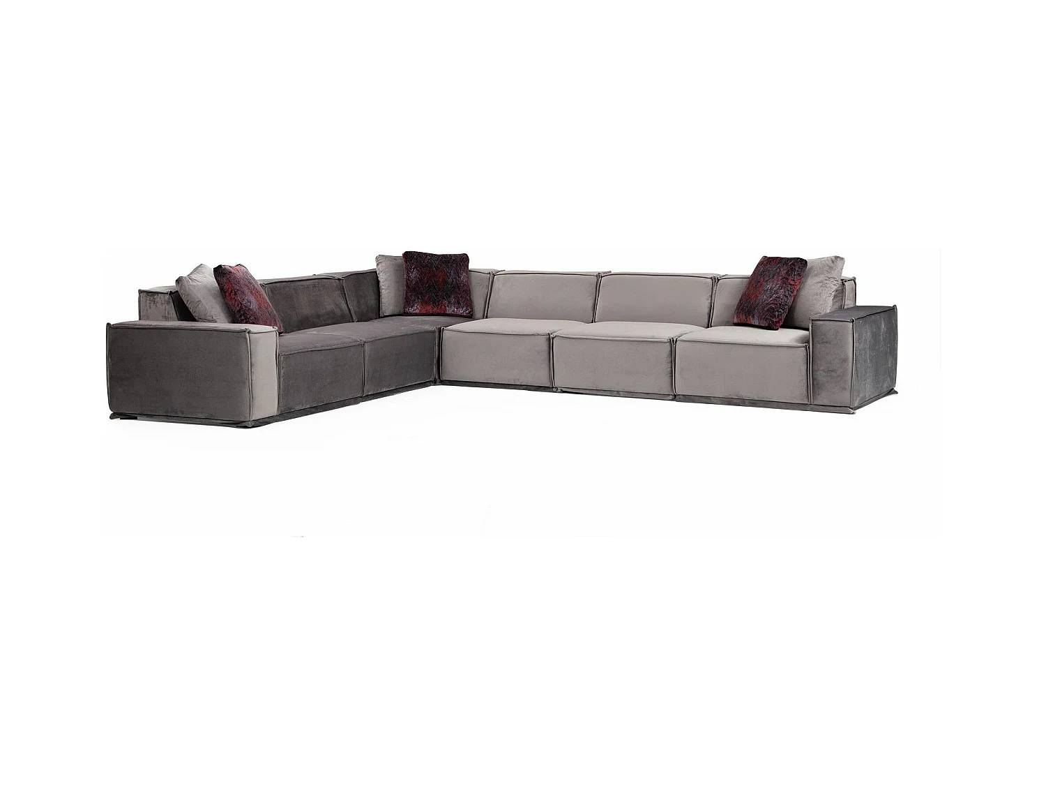 Canapé d'angle à gauche 5 places modulable avec 4 coussins Buhaj Velours Gris