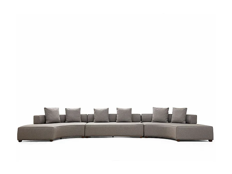 Canapé panoramique 6 places Tesce Bois foncé et Tissu Gris