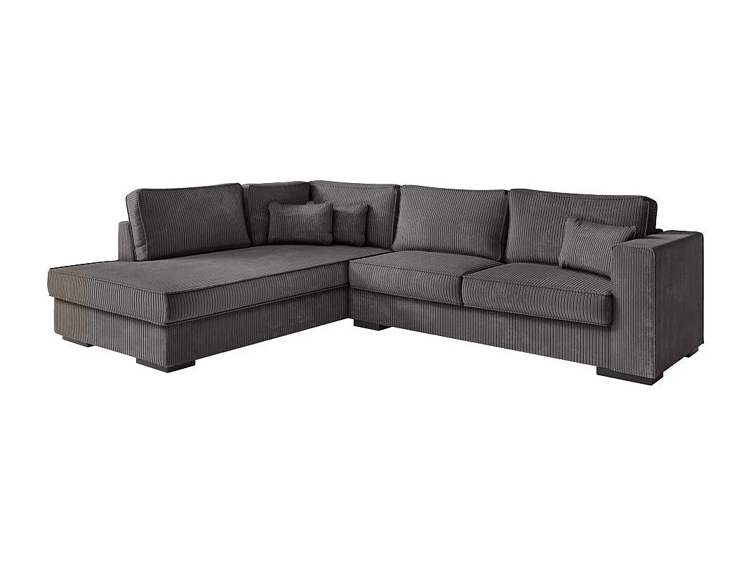 Canapé d'angle gauche Belami XXL 6 places en velours côtelé - Gris anthracite - L303 x P228 x H86cm - Loungitude