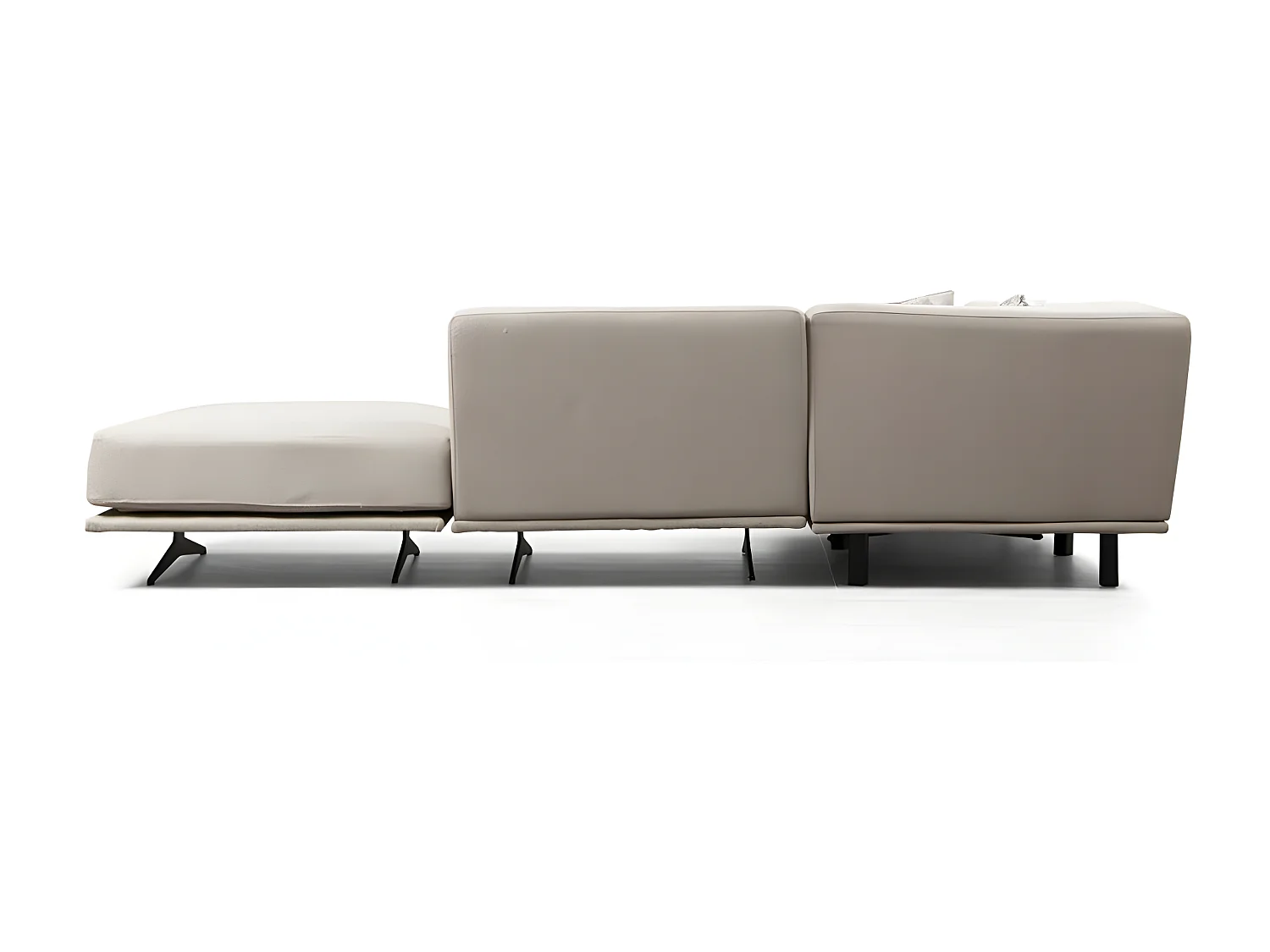 Canapé d'angle à droite avec pouf et 3 coussins Ravina Tissu Beige