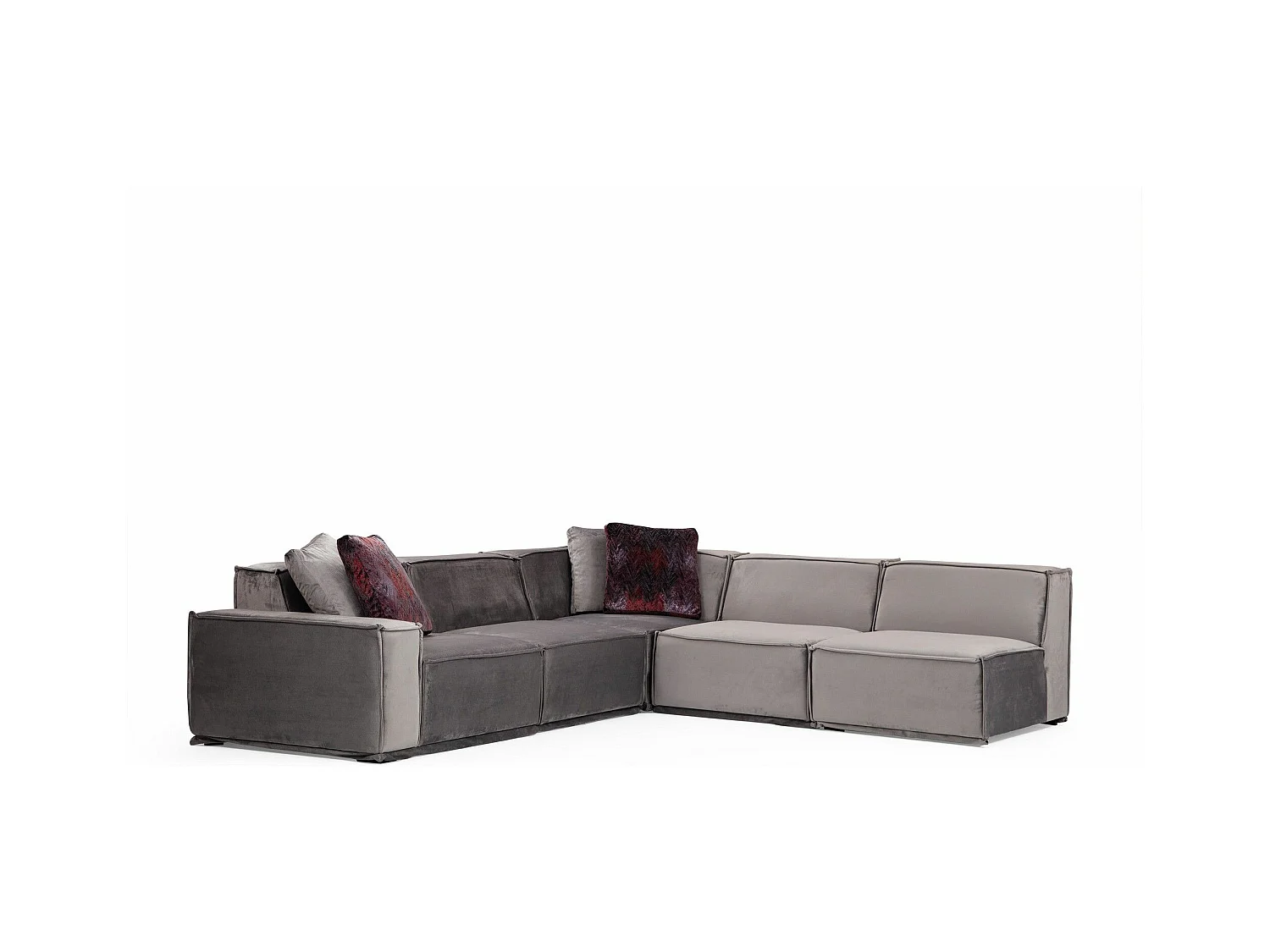 Canapé d'angle à droite 4 places modulable avec 4 coussins Buhaj Velours Gris